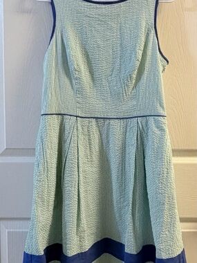 Jessica Simpson Mint Green Seersucker Dress with Navy Trim
